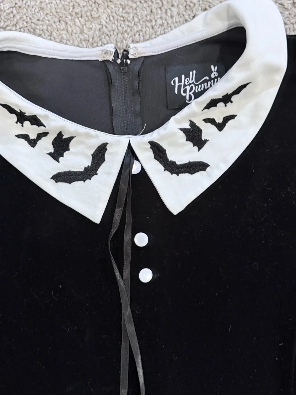 Hell Bunny Black Dress with White Peter Pan Collar - Picture 3 of 6